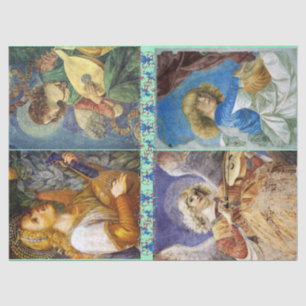 PAPIER MOUSSELINE MUSIQUE FAISANT DES ANGES DE NOËL AVEC FLORAL BLEU