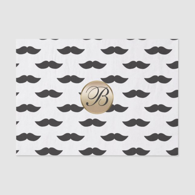 Papier Mousseline Mustache Black White Gold Monogramme (Recto)