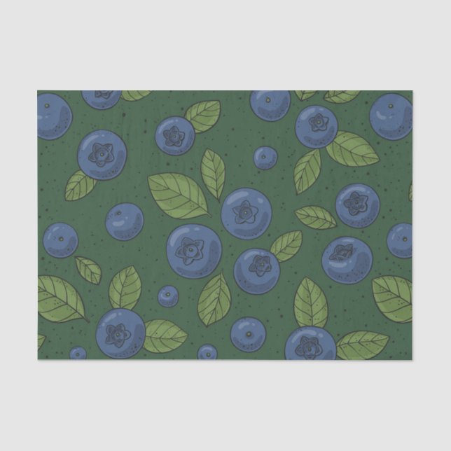 Papier Mousseline Myrtilles sur fond vert foncé (Recto)
