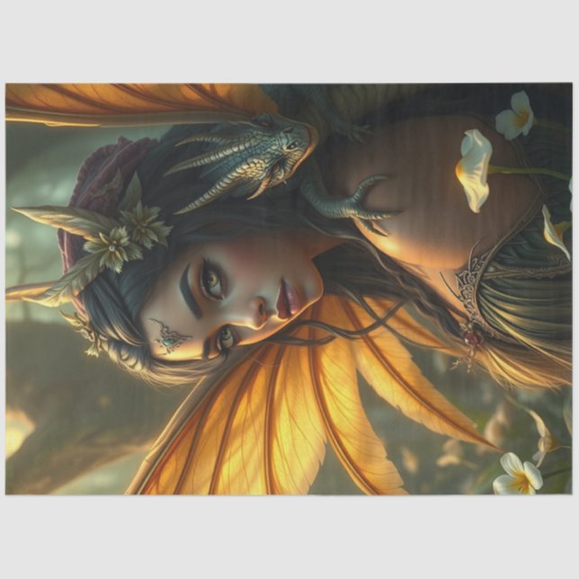 Papier Mousseline Mystérieuse fée de dragon gothique (Recto)