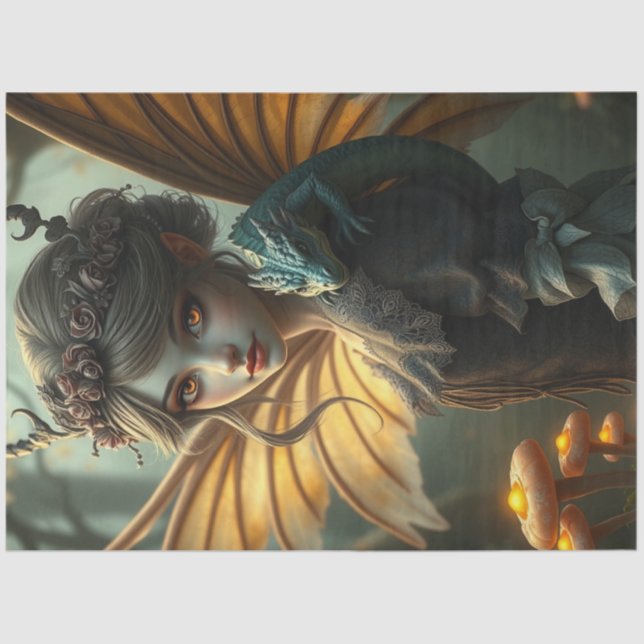 Papier Mousseline Mystérieuse fée de dragon gothique (Recto)