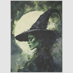 Papier Mousseline Mysterious Green Witch Pleine lune Découpage