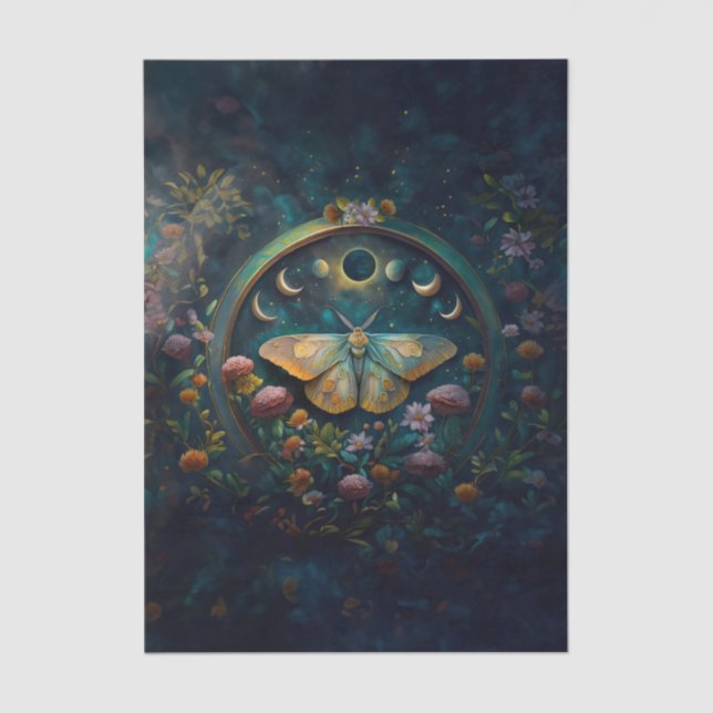 Papier Mousseline Mysterious Twilight Portal, Moth & Eclipse Vert (Recto)
