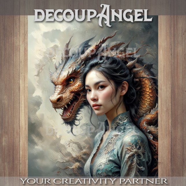 Papier Mousseline Mystic Bond Woman and Dragon in Harmony Découpage (Créateur téléchargé)