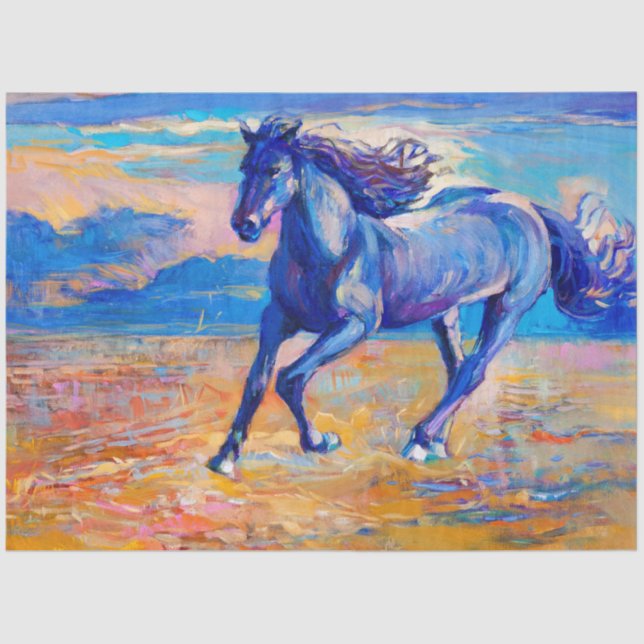 Papier Mousseline Mystic Horse Galloping in a Blue Field (Recto)