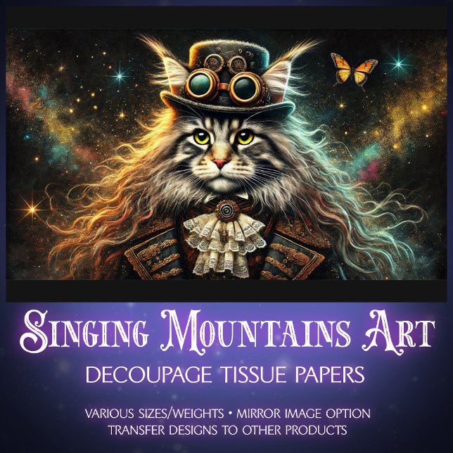 Papier Mousseline Mystic Maine Coon Victorian Steampunk Decoupage (Créateur téléchargé)