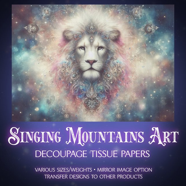 Papier Mousseline Mystical Jeweled Lion and Stars Decoupage (Créateur téléchargé)