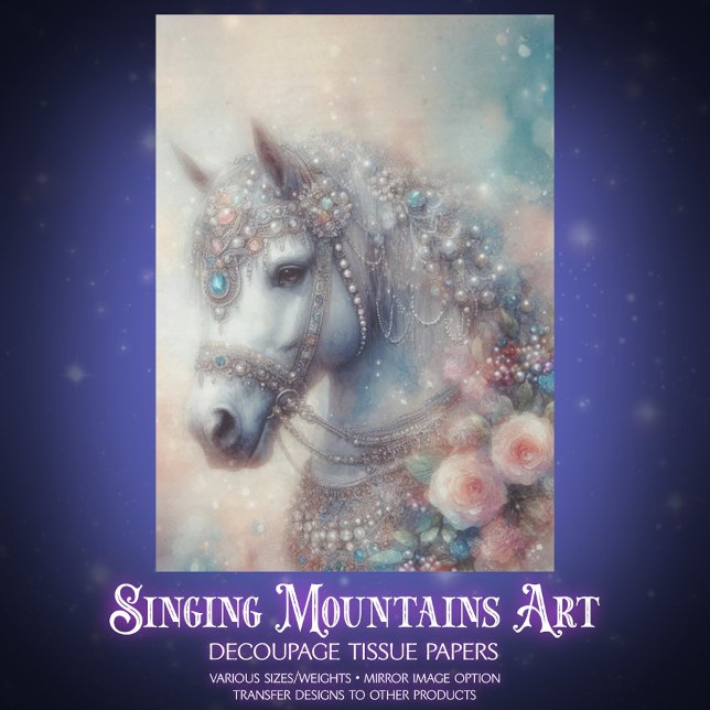 Papier Mousseline Mystical White Horse Floral Craft Decoupage (Créateur téléchargé)