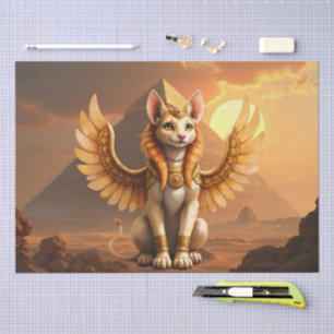 Papier Mousseline Mystical Winged Cat Sphinx - Art Imaginaire égypti