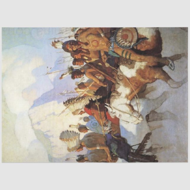 Papier Mousseline N C Wyeth Western Peinture "The War Party" (Recto)