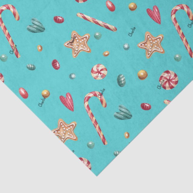 Papier Mousseline Name, Turquoise Candy Cookies Christmas 3 pcs (Détail)