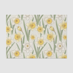 Papier Mousseline Narcisses jaunes vintage sur fond ivoire