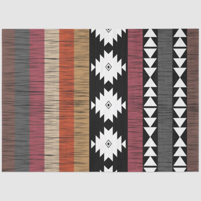 Papier Mousseline Native Ethnic Colorful Lines Motif (Recto)