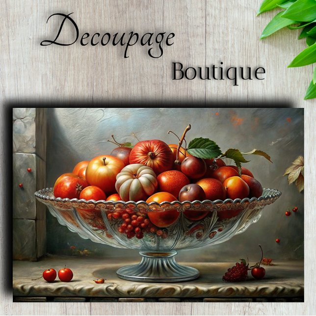 Papier Mousseline Nature morte au compotier découpage de style class (Classical Fruit bowl Still Life Decoupage Tissue Paper)
