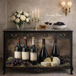 Papier Mousseline Nature morte découpage vin et fromage