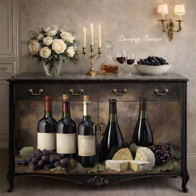Papier Mousseline Nature morte découpage vin et fromage (Wine And Cheese Still Life Decoupage Tissue Paper Mockup)