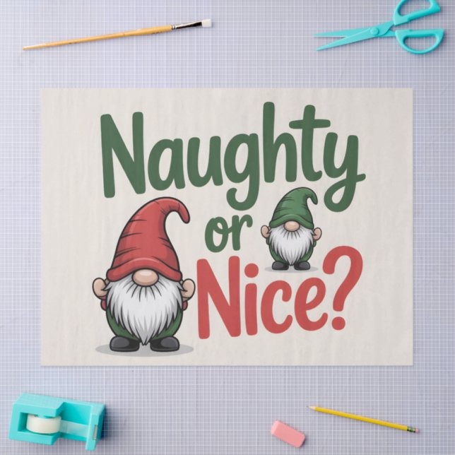 Papier Mousseline Naughty or Nice Christmas Graphic: Cute Gnomes (Artisanat)