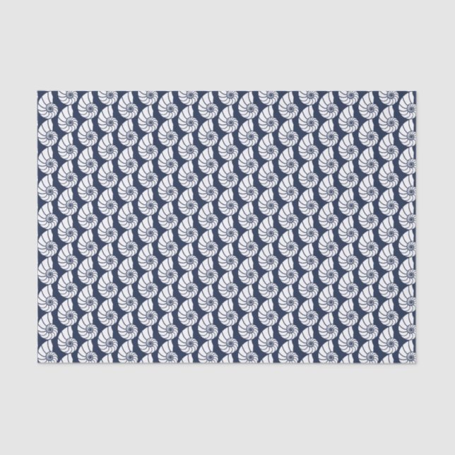 Papier Mousseline Nautical Beach Sea Shells Navy Blue White Coastal (Recto)