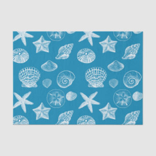 Papier Mousseline Nautical Beach Shells Aqua White