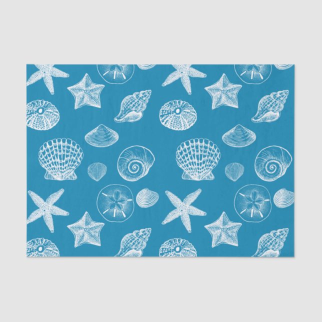 Papier Mousseline Nautical Beach Shells Aqua White (Recto)