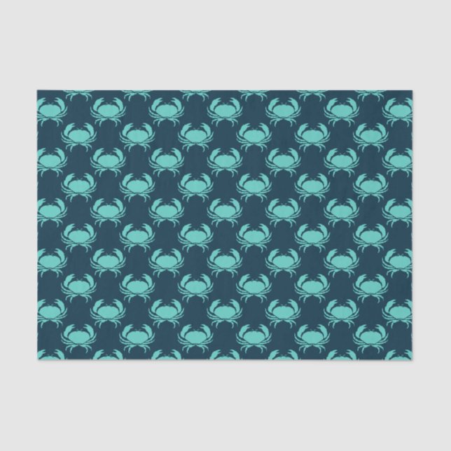 Papier Mousseline Nautique Plage Turquoise Crabe Motif Marine bleu (Recto)