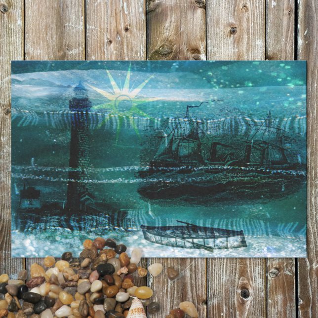 Papier Mousseline Nautique Vintage Vert mer (Créateur téléchargé)