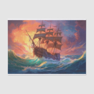 Papier Mousseline Navire À Voile Sur Une Mer Tempérée