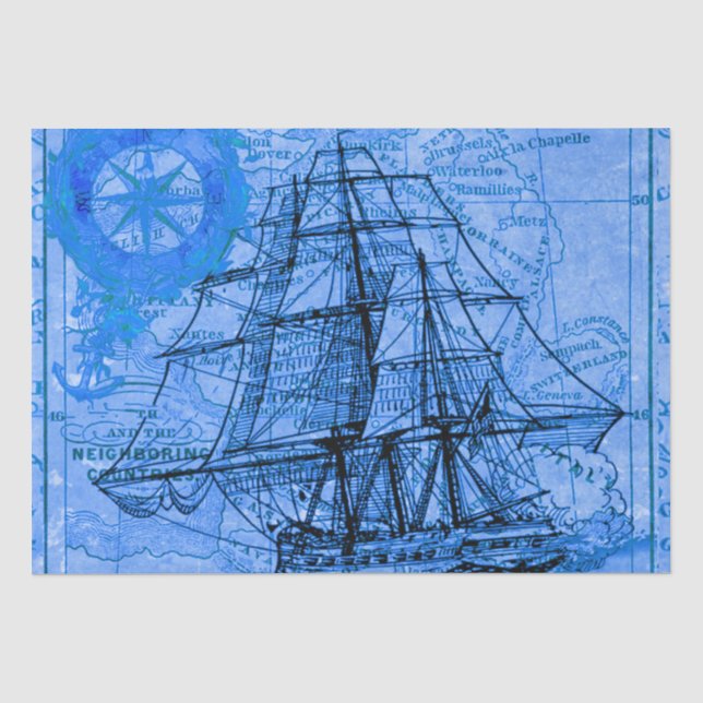 Papier Mousseline Navire et carte vintage (Recto)