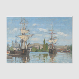 Papier Mousseline Navires à Rouen à bord de la Seine par Monet