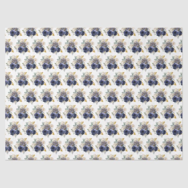 Papier Mousseline Navy Blue and Gold Elegant Flowers  (Recto)