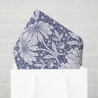 Papier Mousseline Navy Blue Floral William Morris Style