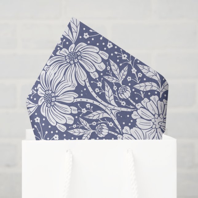 Papier Mousseline Navy Blue Floral William Morris Style (Sac cadeau)
