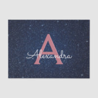 Navy Blue & Rose Gold Sparkle Glitter Monogram
