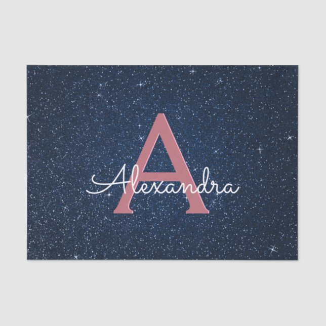 Papier Mousseline Navy Blue & Rose Gold Sparkle Glitter Monogram (Recto)