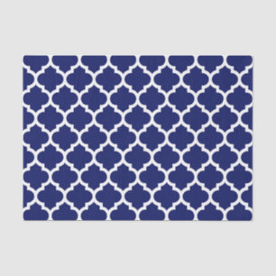 Papier Mousseline Navy Blue White Moroccan Quatrefoil Pattern #5