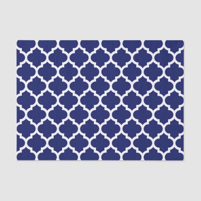 Papier Mousseline Navy Blue White Moroccan Quatrefoil Pattern #5 (Recto)