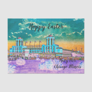 Papier Mousseline Navy Pier Chicago 1920's Watercolor Couleurs de Pâ