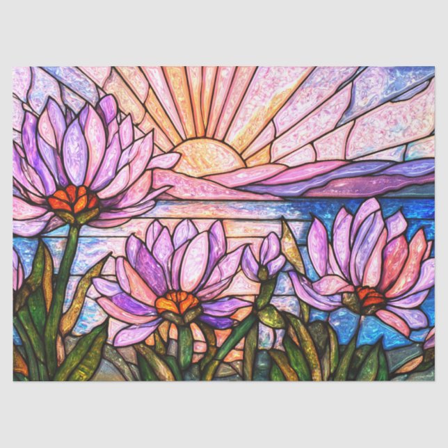 Papier Mousseline Nénuphar Violet Faux Vitrail Solaire Éclaté (Recto)