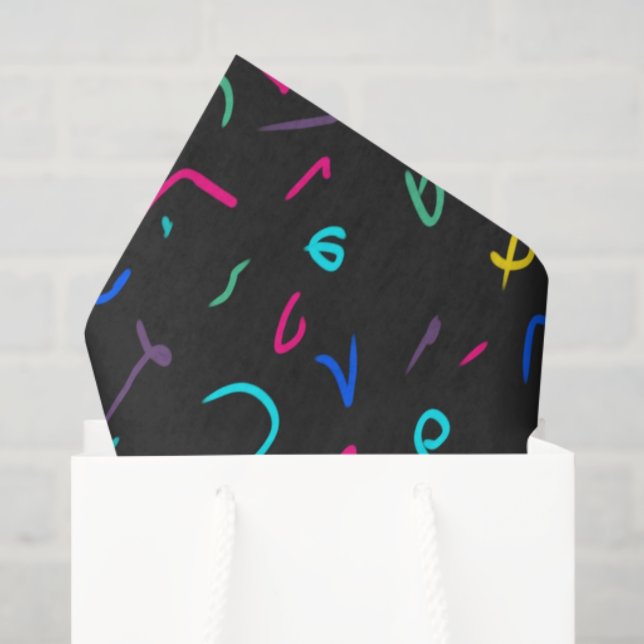 Papier Mousseline Neon Bright Marques sur Noir (Sac cadeau)
