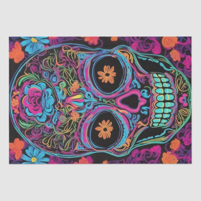 Papier Mousseline Neon Calavera : Jour de la découpage du crâne mort (Recto)
