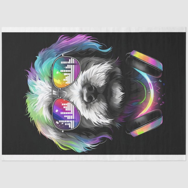 Papier Mousseline Neon Cavoodle avec casque Tissu Papier (Recto)