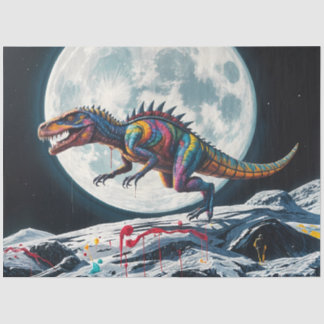 Papier Mousseline Neon Dinosaur Raptor Moon Decoupage Paper