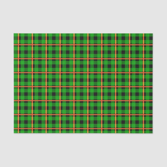 Papier Mousseline Neon Green & Orange Tartan (Recto)