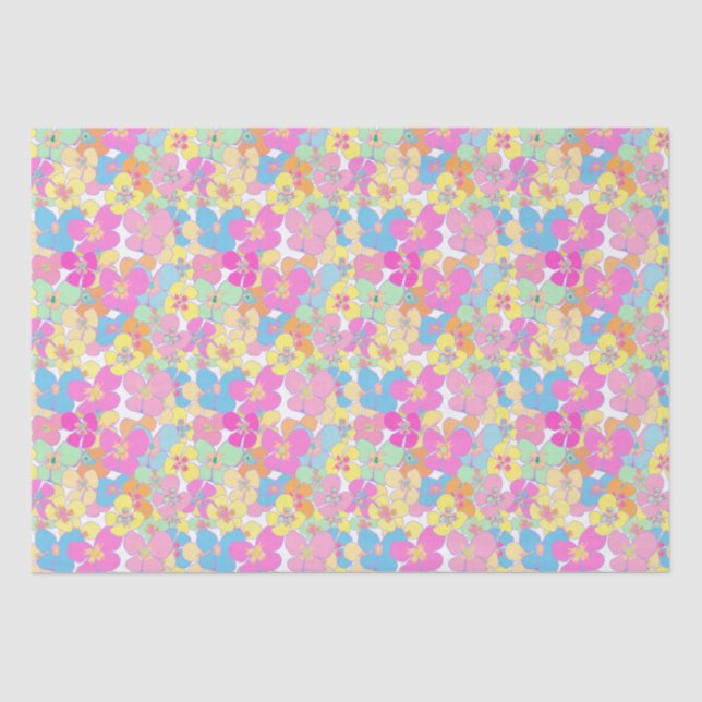 Papier Mousseline Neon Moderne Rétro Floral Pansy Rose (Recto)