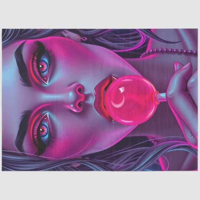 Papier Mousseline Neon Pop Art Woman Decoupage Paper | Pink Lollipop (Recto)