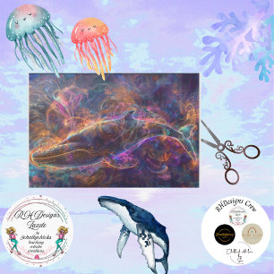 Papier Mousseline Neon Whale Orange Purple Blue Découpage