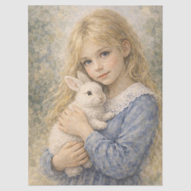 Papier Mousseline niña dulce con conejo (Recto)