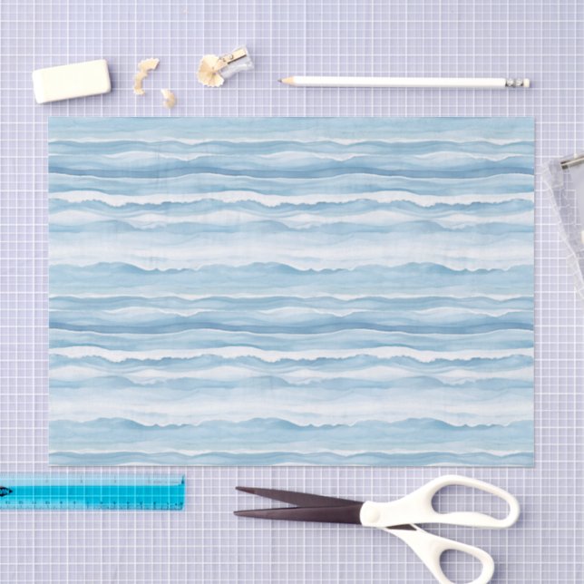 Papier Mousseline Noces Vagues Océaniques Bleu Blanc (Artisanat)