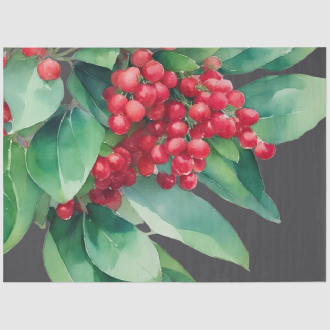 Papier Mousseline Noël À feuillage persistant Red Berries (Recto)