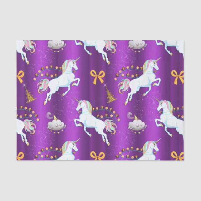 Papier Mousseline Noël à l'Unicorne violette (Recto)